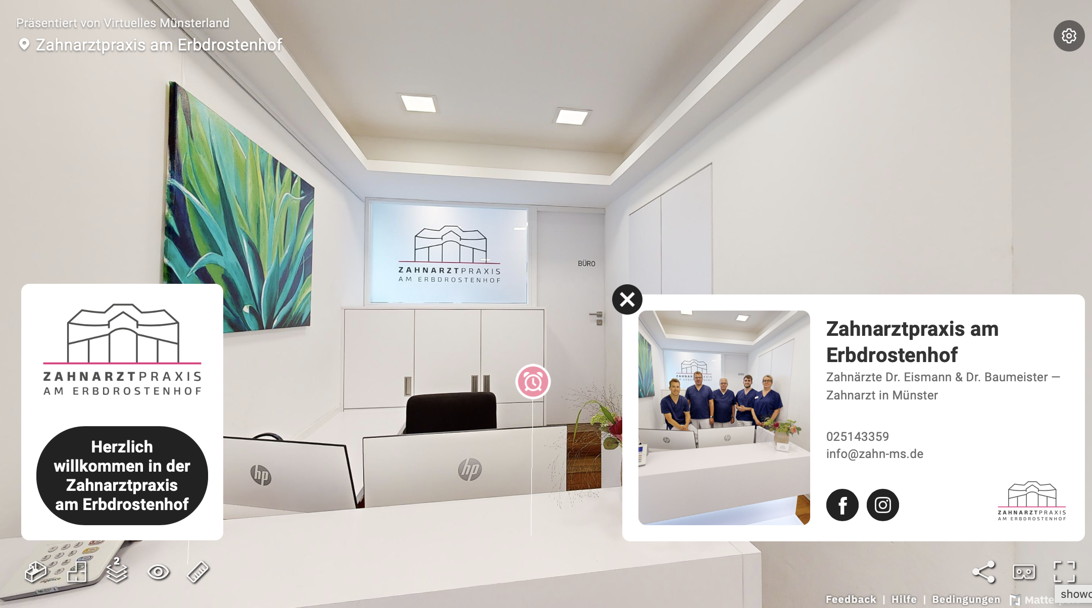 Virtuelle Tour durch die Zahnarztpraxis am Erbrostenhof